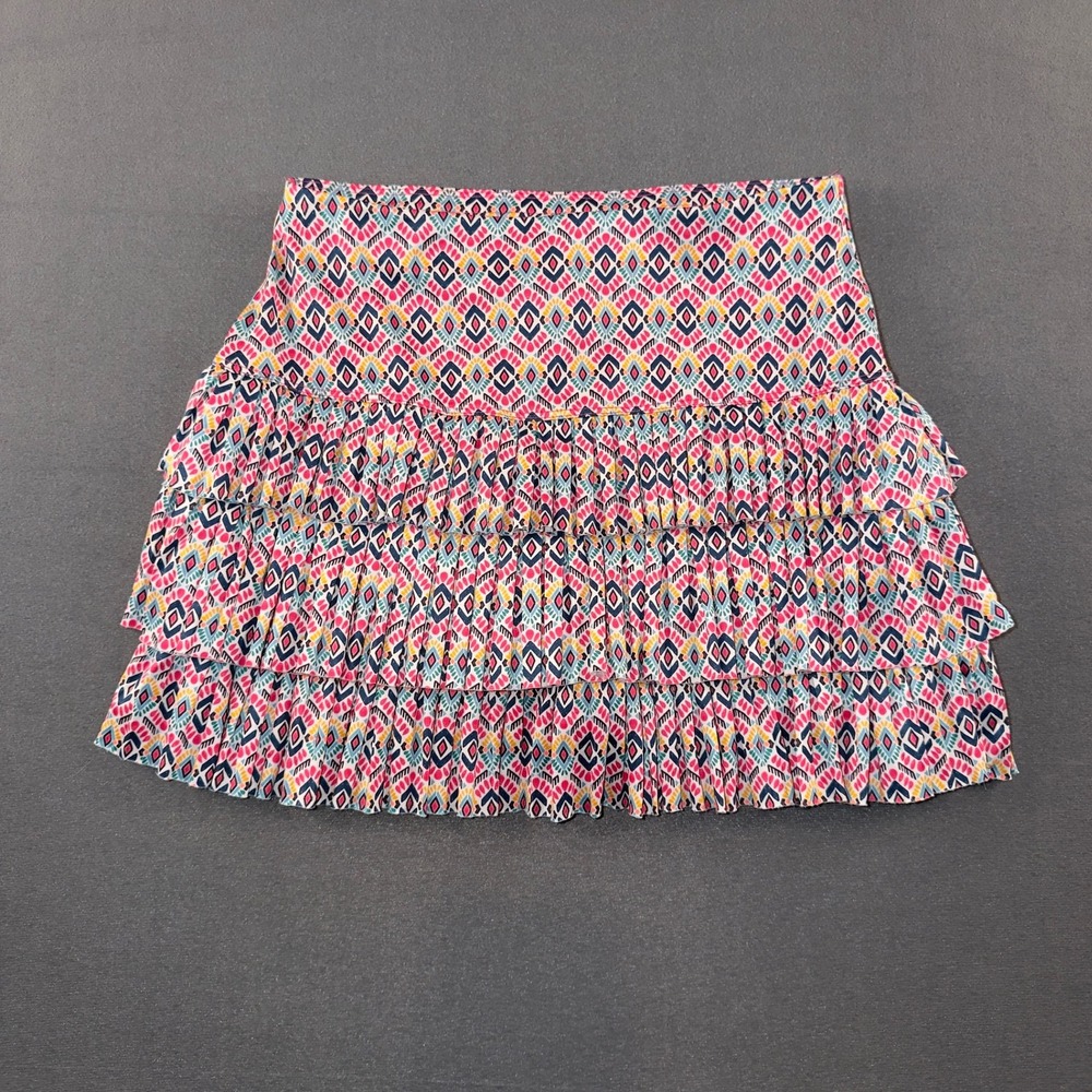 Lucky in Love Womens Pink Geometric Ikat Tiered Ruffle Tennis Skort Size Small